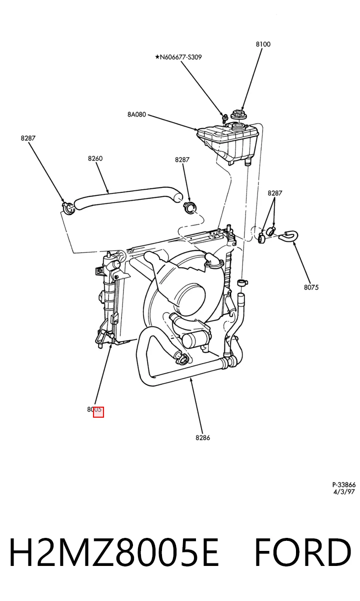 H2MZ8005E Ford Радіатор охолодження двигуна