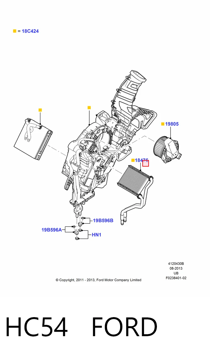 HC54 Ford Опалення кузова заднє