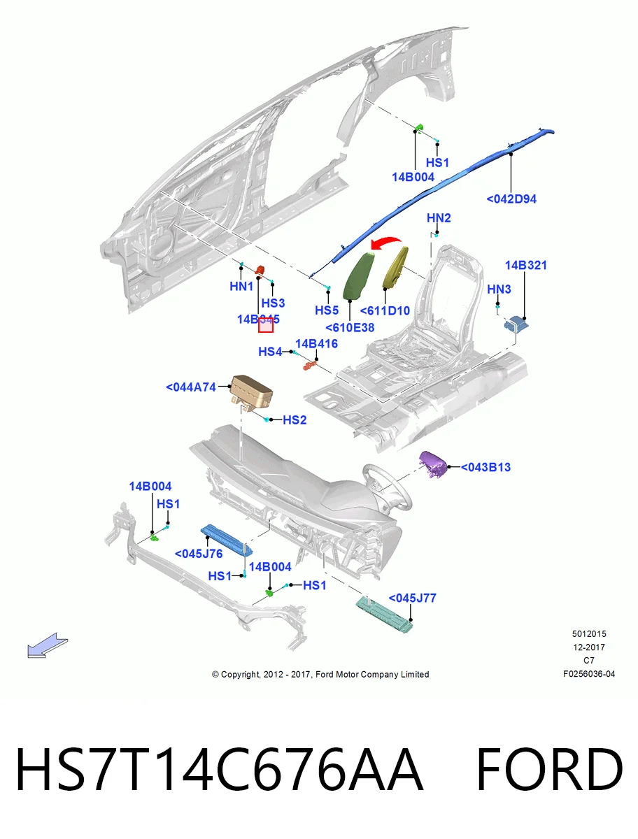 HS7T14C676AA Ford Датчик Ейрбег передній