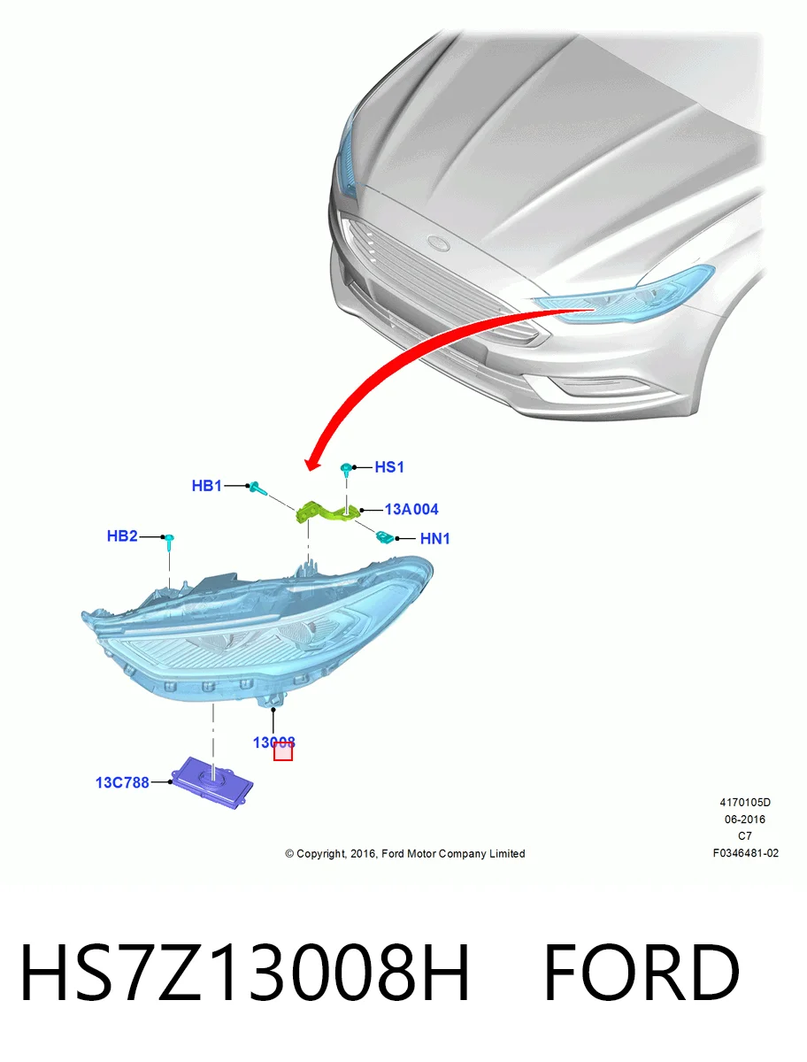 HS7Z13008H Ford Фара дальнього світла в зборі