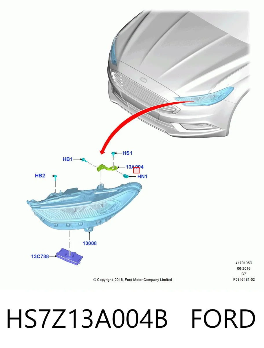 HS7Z13A004B Ford Кронштейн-адаптер кріплення фари передньої, правої