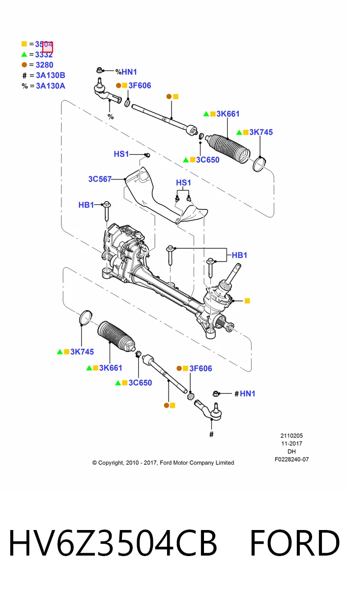 HV6Z3504CB Ford Рейковий рульовий механізм