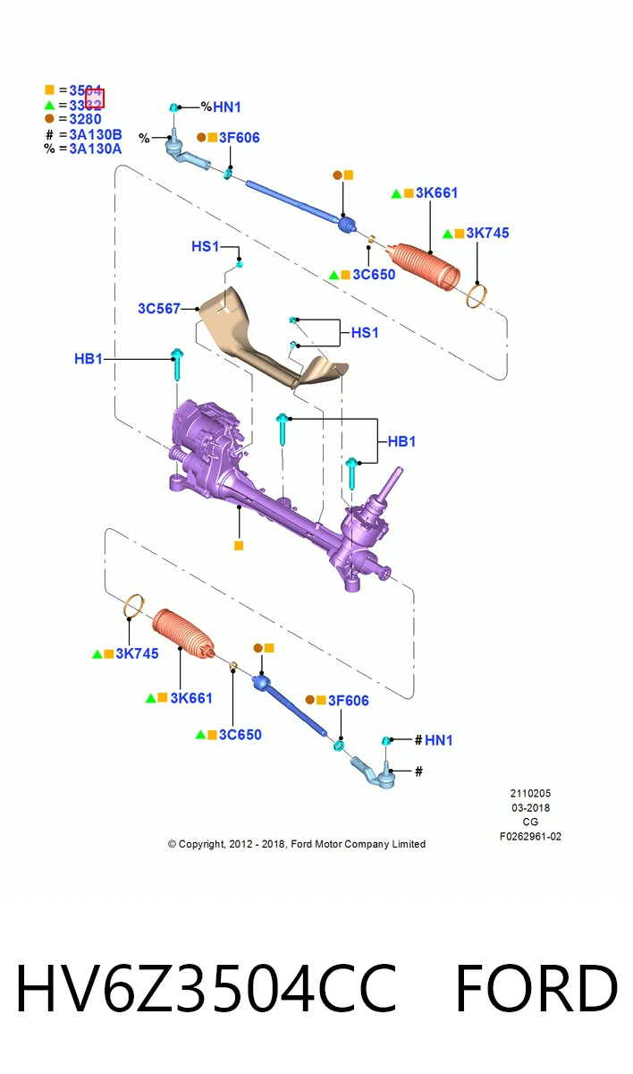 HV6Z3504CC Ford Рейковий рульовий механізм