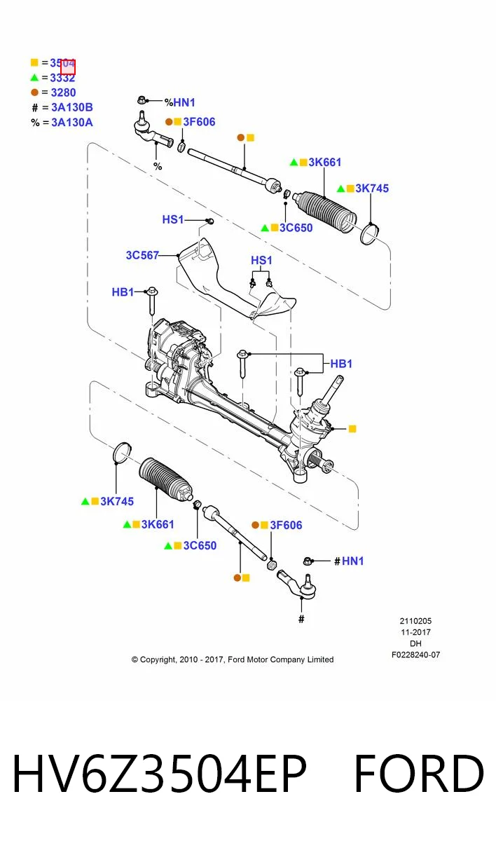 HV6Z3504EP Ford Рейковий рульовий механізм