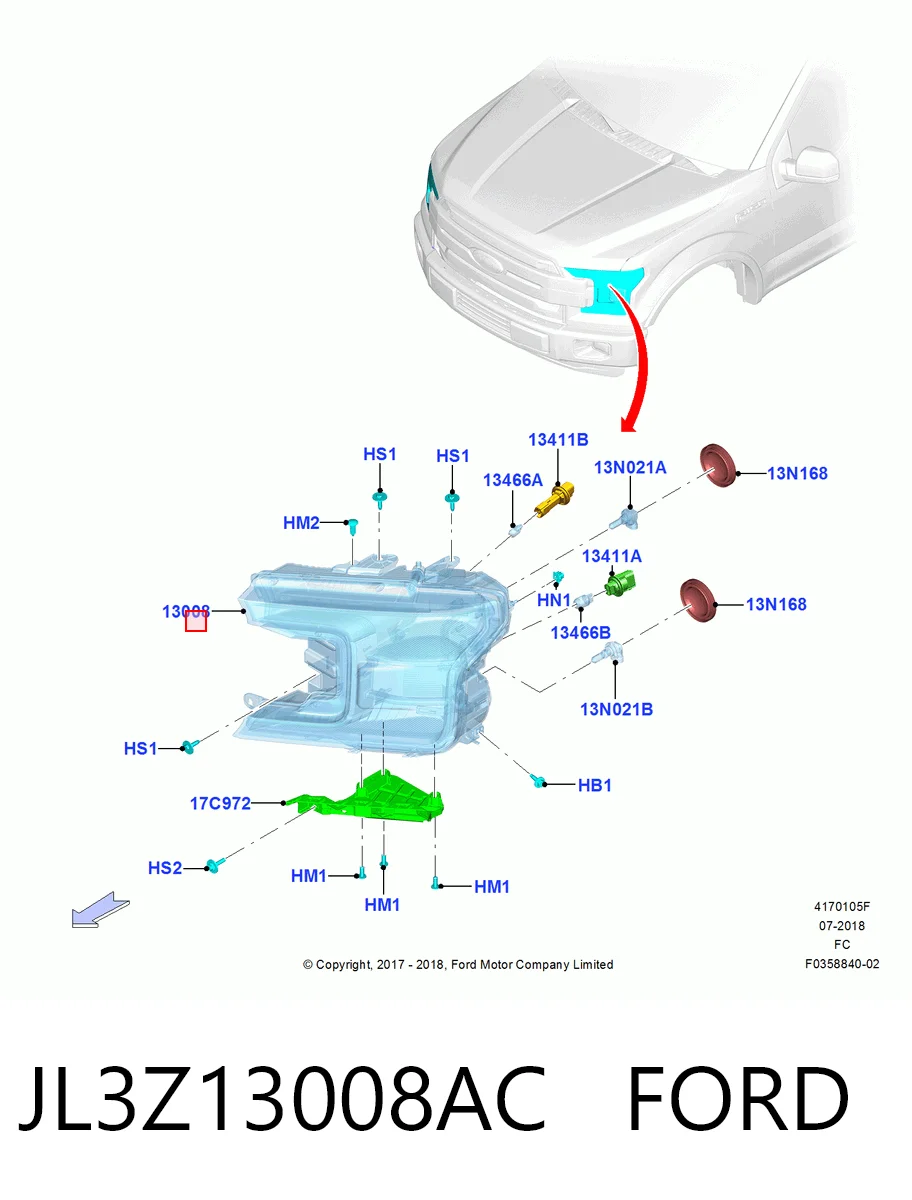 JL3Z13008AC Ford Фара правая