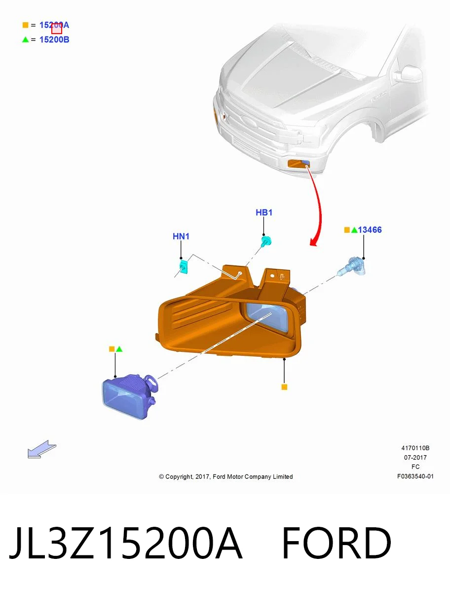 JL3Z15200A Ford Права протитуманні фари
