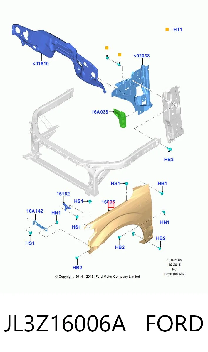 JL3Z16006A Ford Переднє ліве крило