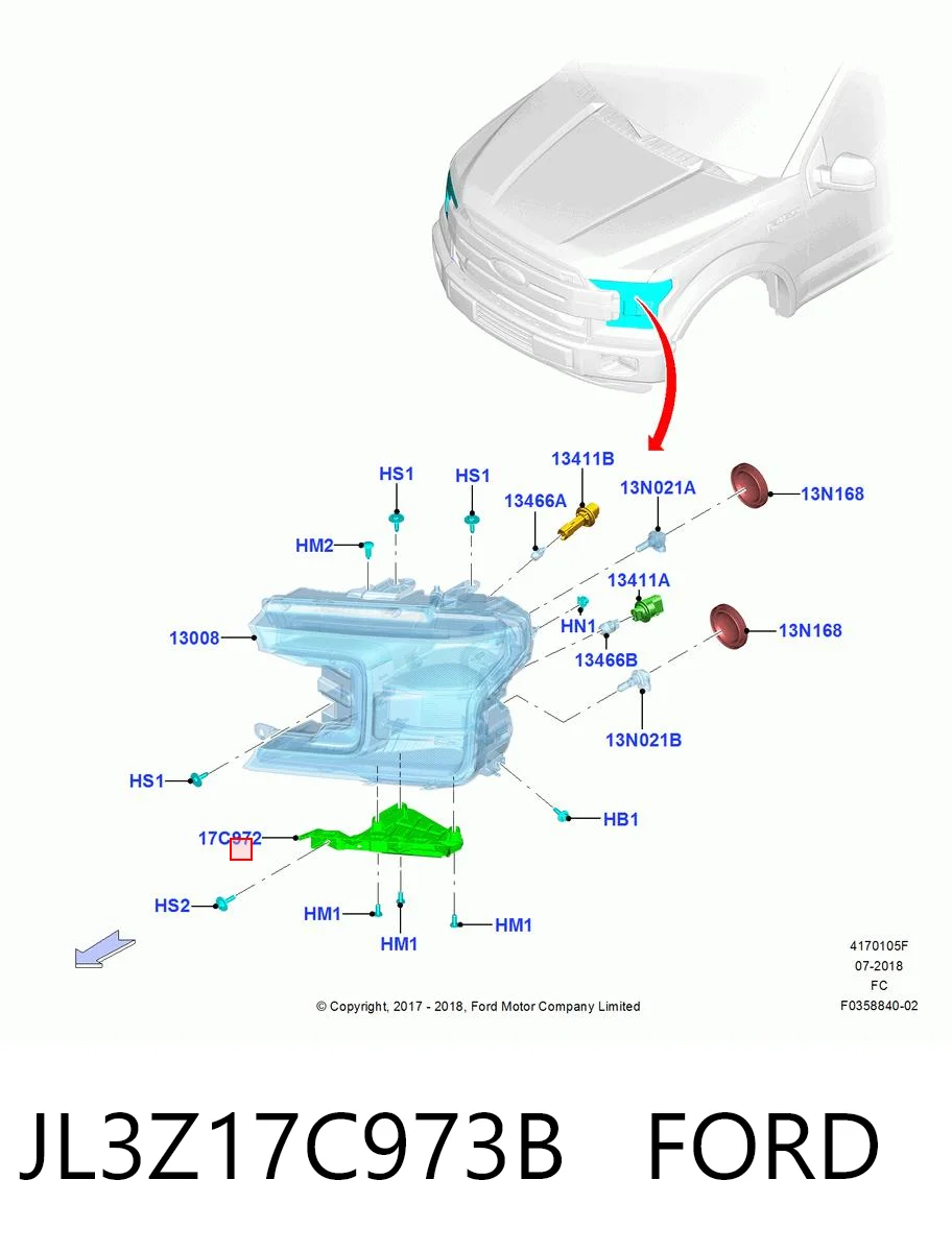 JL3Z17C973B Ford Кріплення фари передньої, лівої
