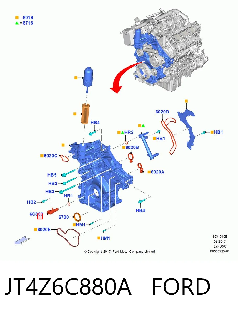JT4Z6C880A Ford Клапан регулювання тиску масла
