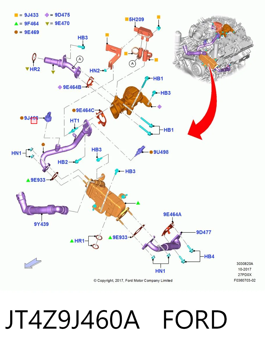 JT4Z9J460A Ford Датчик тиску вихлопних газів