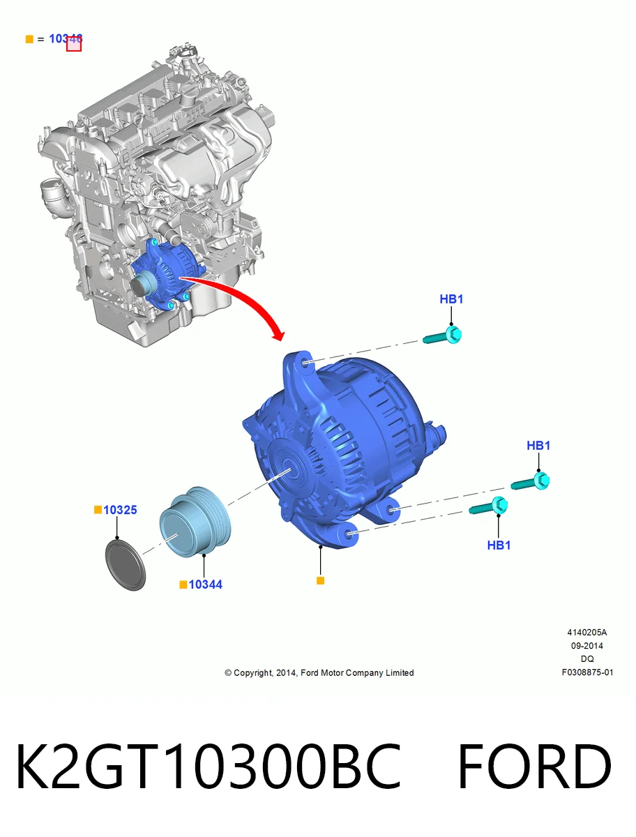 K2GT10300BC Ford Авто генератор
