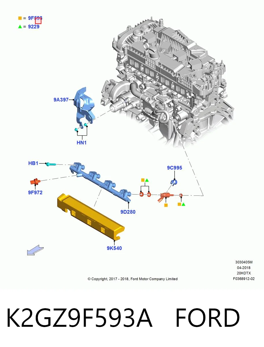 K2GZ9F593A Ford Форсунка вприску палива
