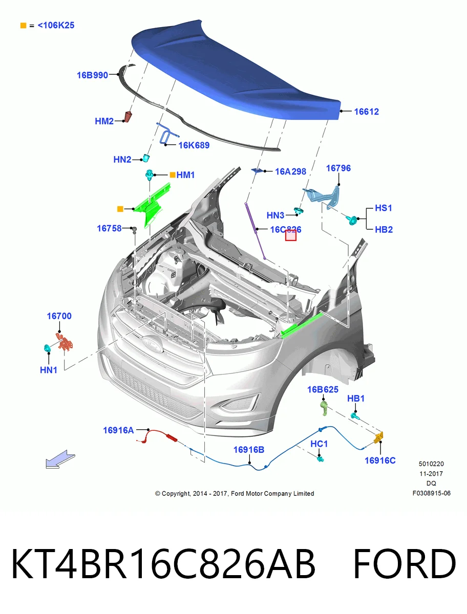 KT4BR16C826AB Ford Амортизатор капота правий