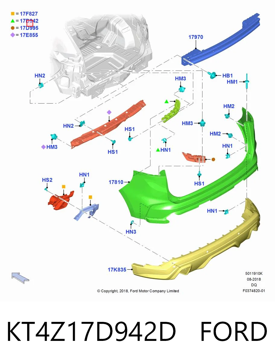 KT4Z17D942D Ford Напрямна заднього бампера, права