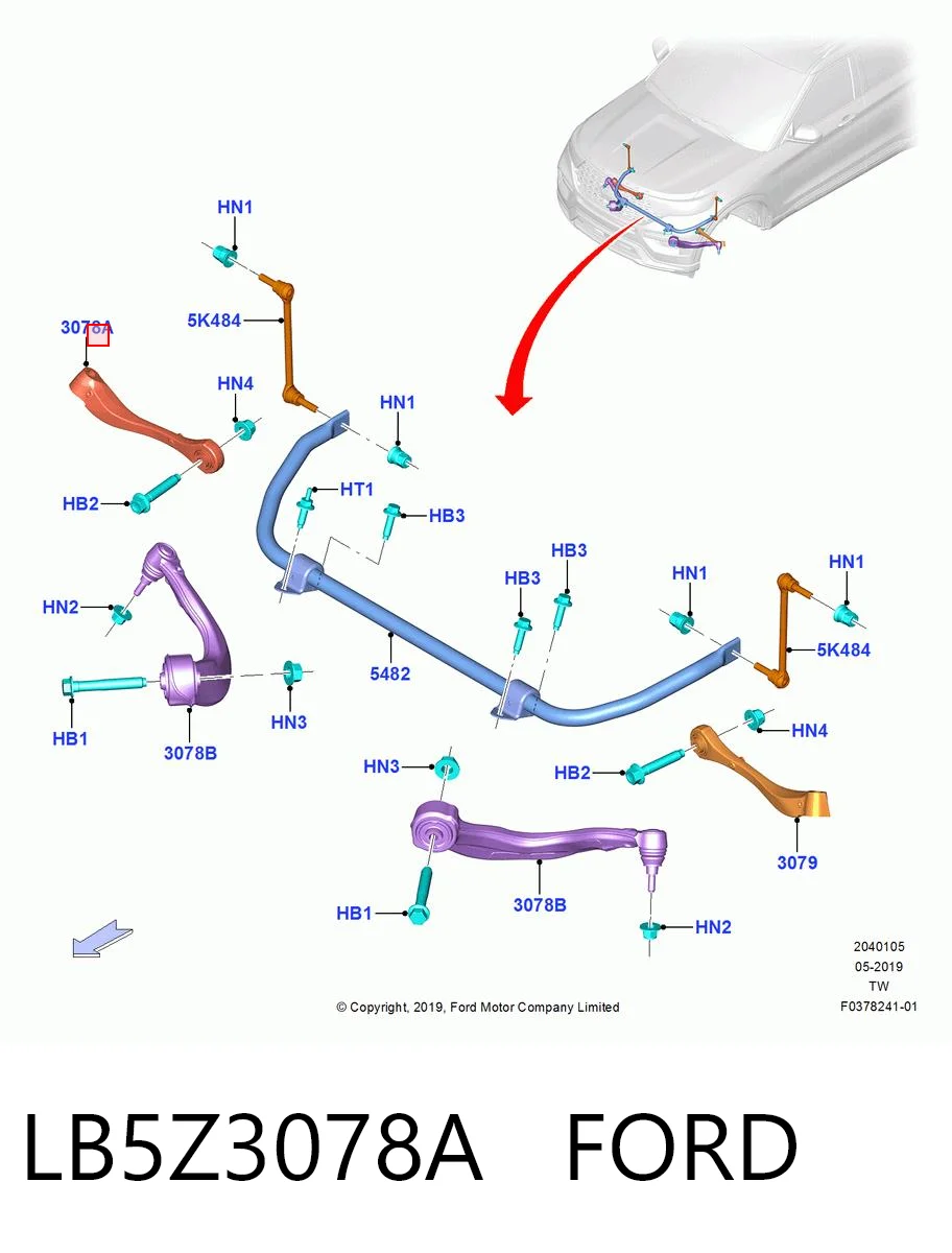 LB5Z3078A Ford Важіль передньої підвіски нижній, правий