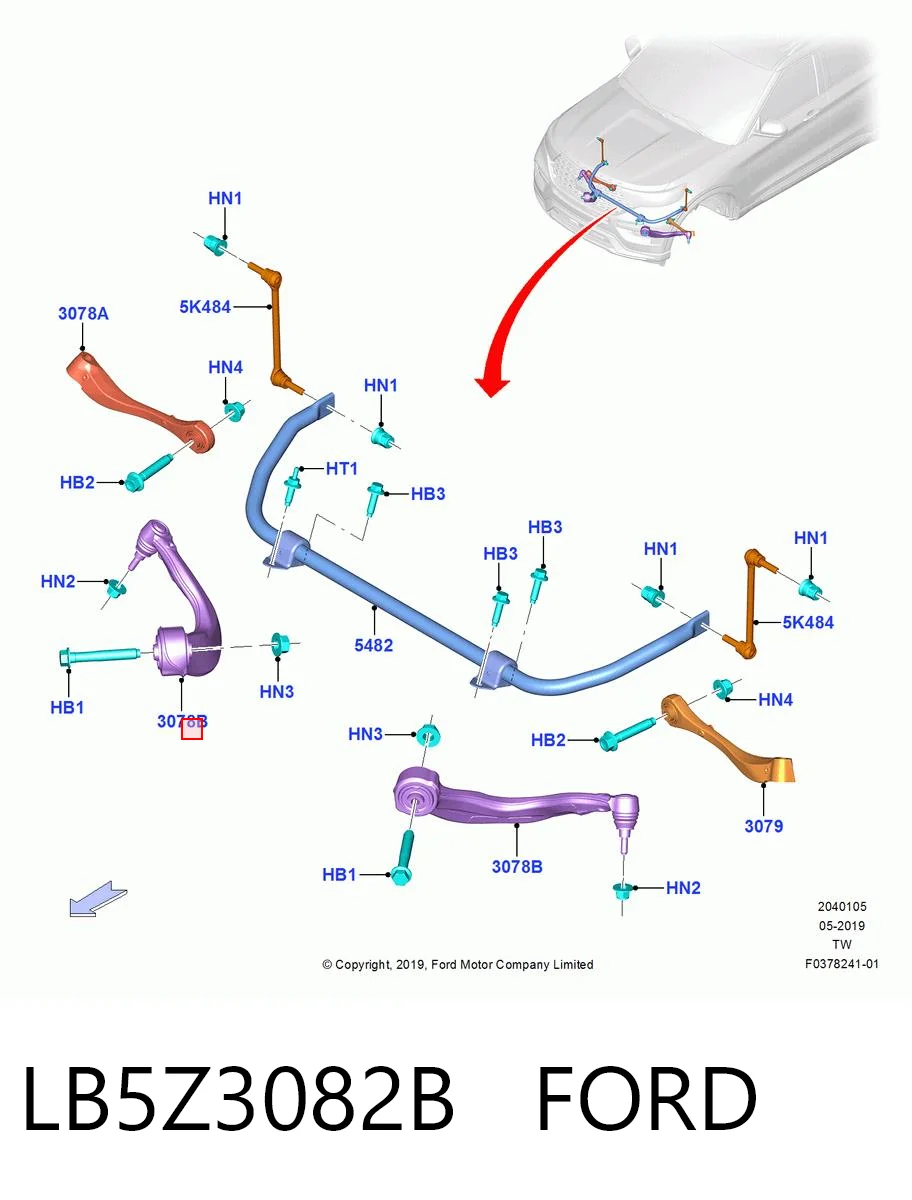 LB5Z3082B Ford Важіль передньої підвіски нижній, правий