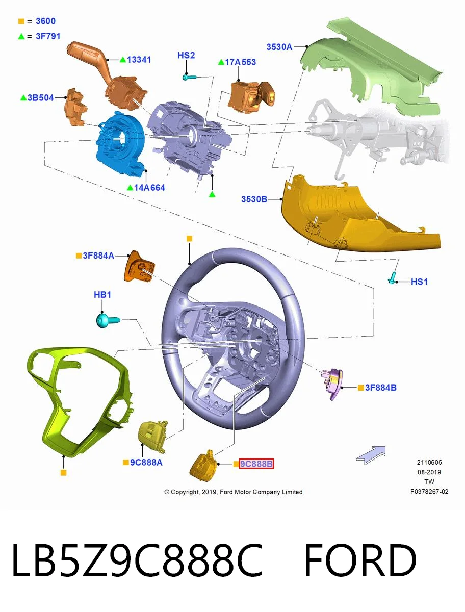 LB5Z9C888C Ford Блок кнопкових перемикачів кермового колеса