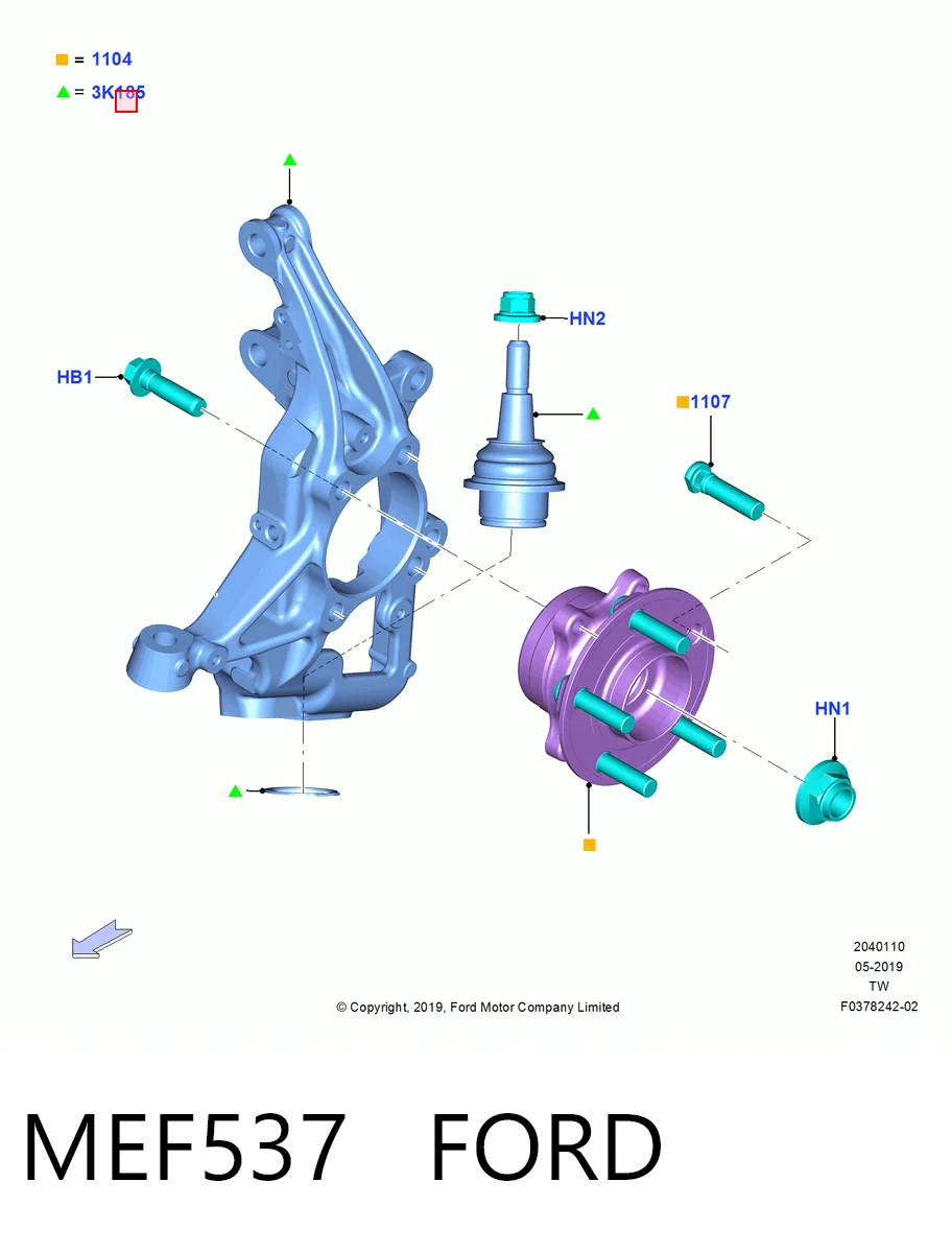 MEF537 Ford Цапфа передня ліва