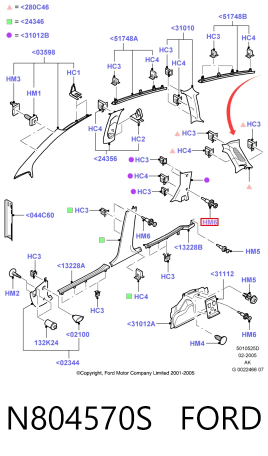 N804570S Ford Пістон (кліп) кріплення підкрилки переднього крила
