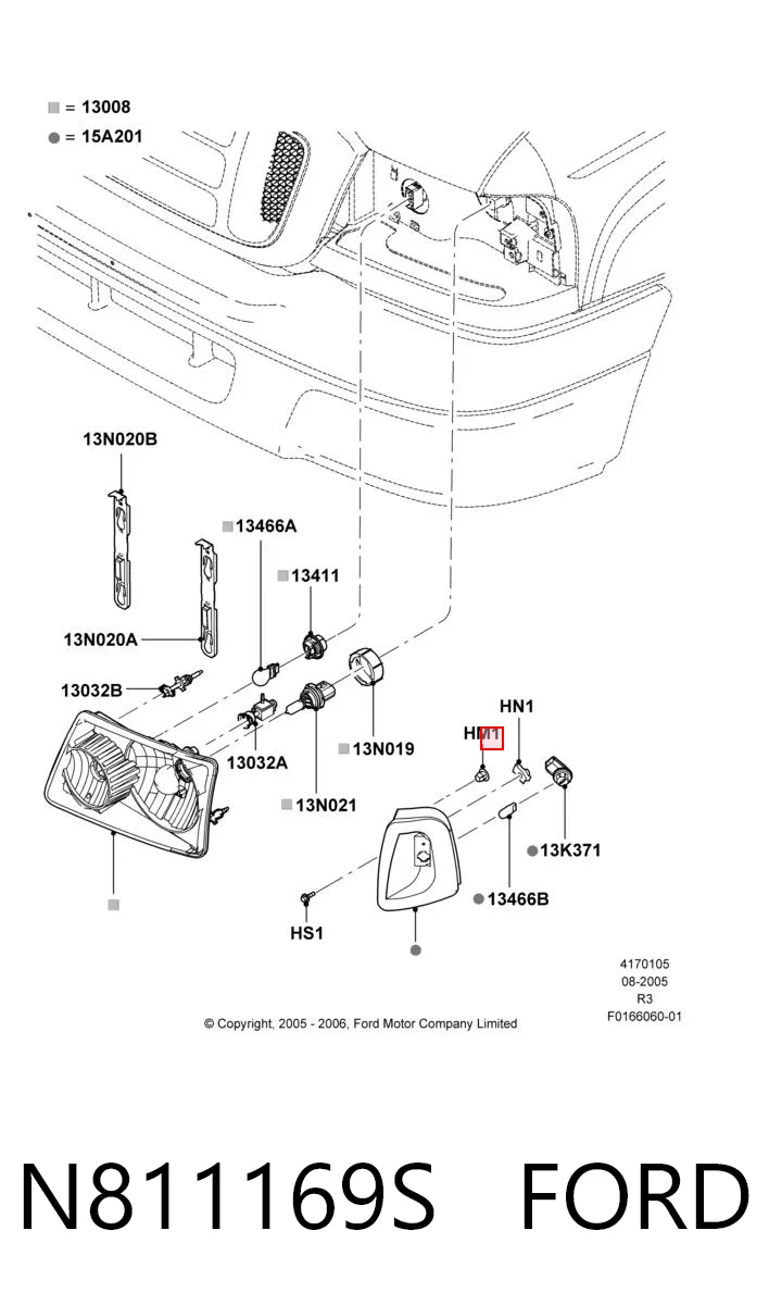 N811169S Ford Пістон (кліп) кріплення підкрилки переднього крила