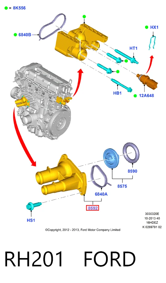 RH201 Ford Корпус термостата в зборі
