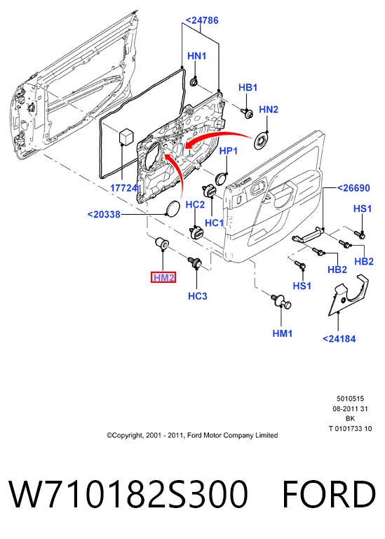3B0867334 Bentley Пістон (кліп) кріплення обшивки дверей
