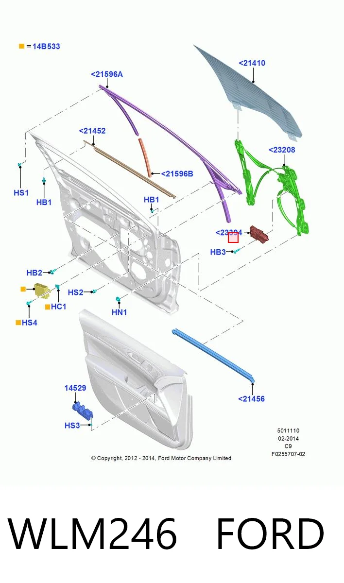 WLM246 Ford Мотор склопідйомника дверей передніх, правих