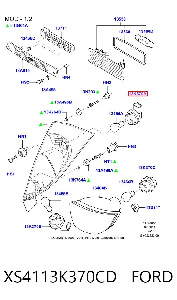 XS4113K370CD Ford Цоколь (патрон) заднього ліхтаря