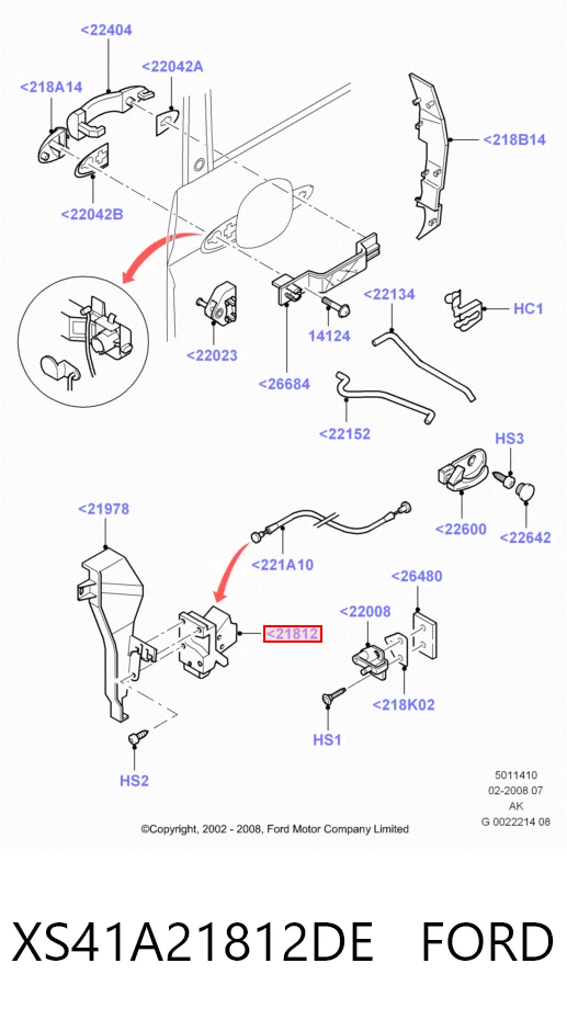 XS41A21812DE Ford Замок двері правої передньої