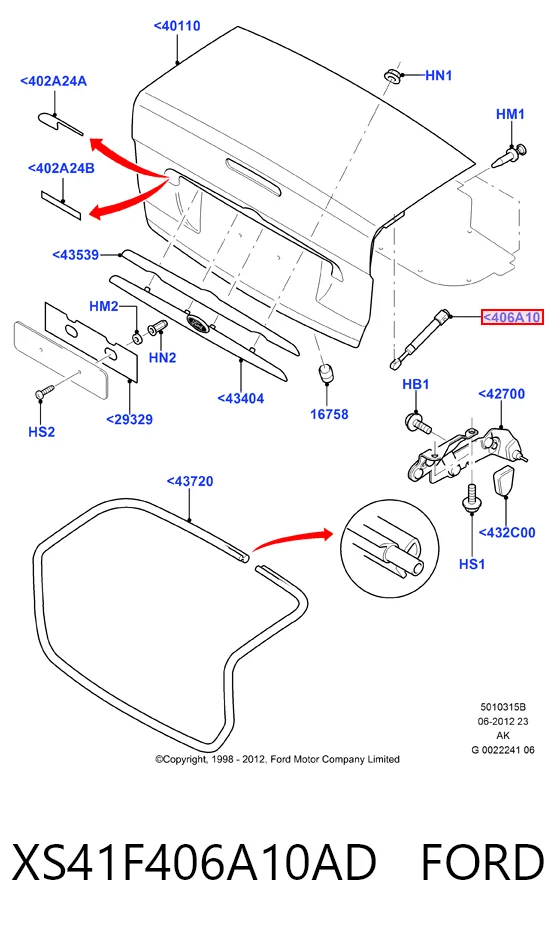 XS41F406A10AD Ford Амортизатор кришки багажника / двері 3/5-ї задньої
