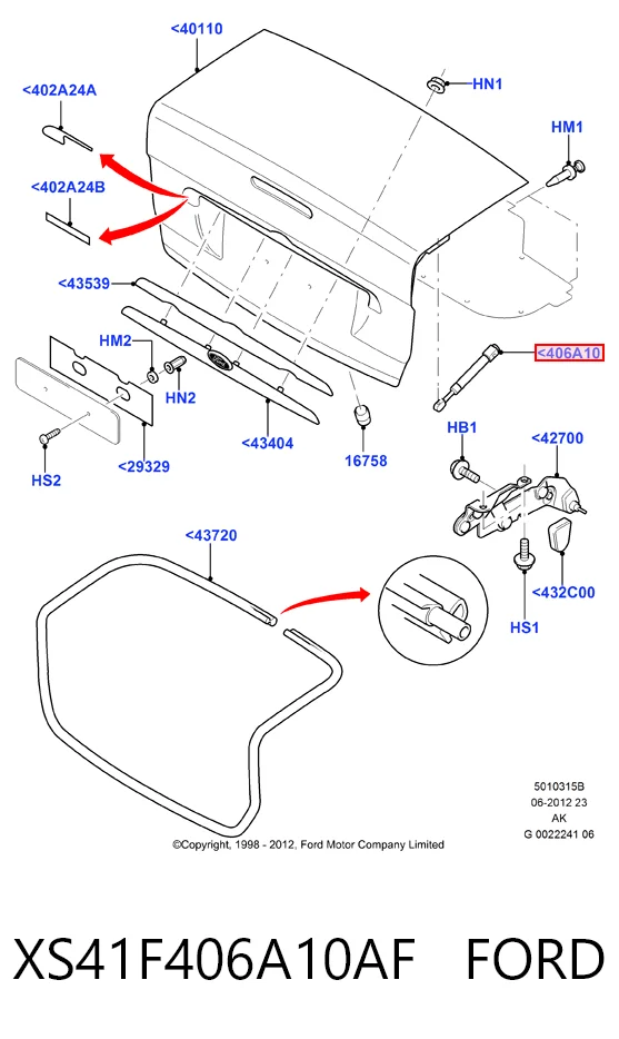 XS41F406A10AF Ford Амортизатор кришки багажника / двері 3/5-ї задньої