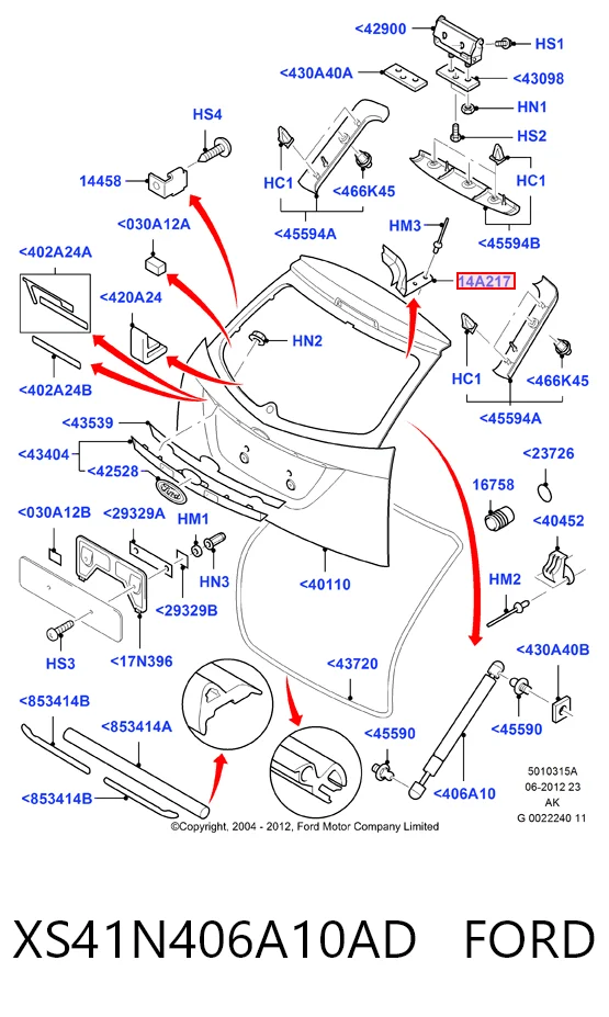 XS41N406A10AD Ford Амортизатор кришки багажника / двері 3/5-ї задньої