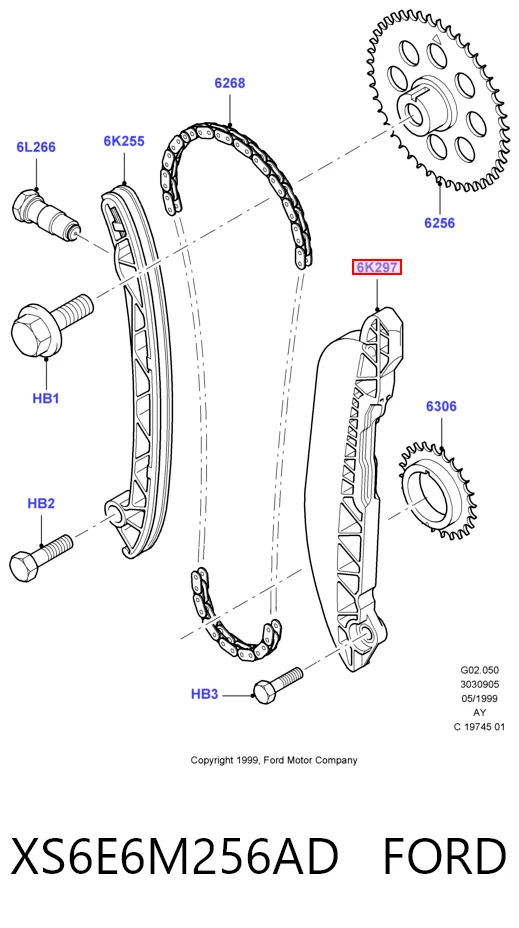 XS6E6M256AD Ford Заспокоювач ланцюга ГРМ, лівий