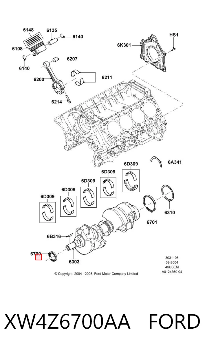 XW4Z6700AA Ford Сальник колінчастого валу