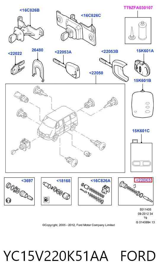 YC15V220K51AA Ford Лічинка замка передніх правих дверей