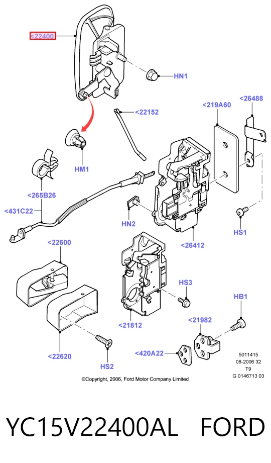 YC15V22400AL Ford Ручка передніх дверей зовнішня, права