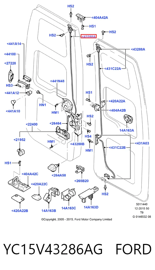 YC15V43286AG Ford Замок задньої правої двостулкової двері, верхній