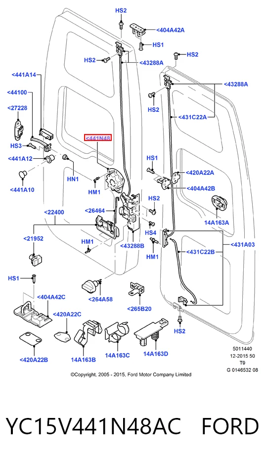 YC15V441N48AC Ford Ручка задньої (двостулкової) двері права внутрішня
