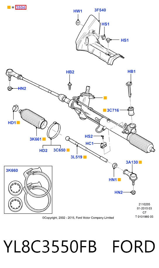 YL8C3550FB Ford Рейковий рульовий механізм