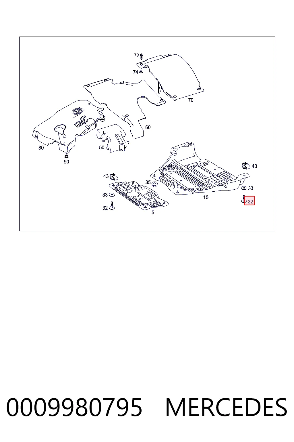 Захист моторного відсіку Mercedes E седан (W212) (2009 - 2016) ціна, від 1.84 USD