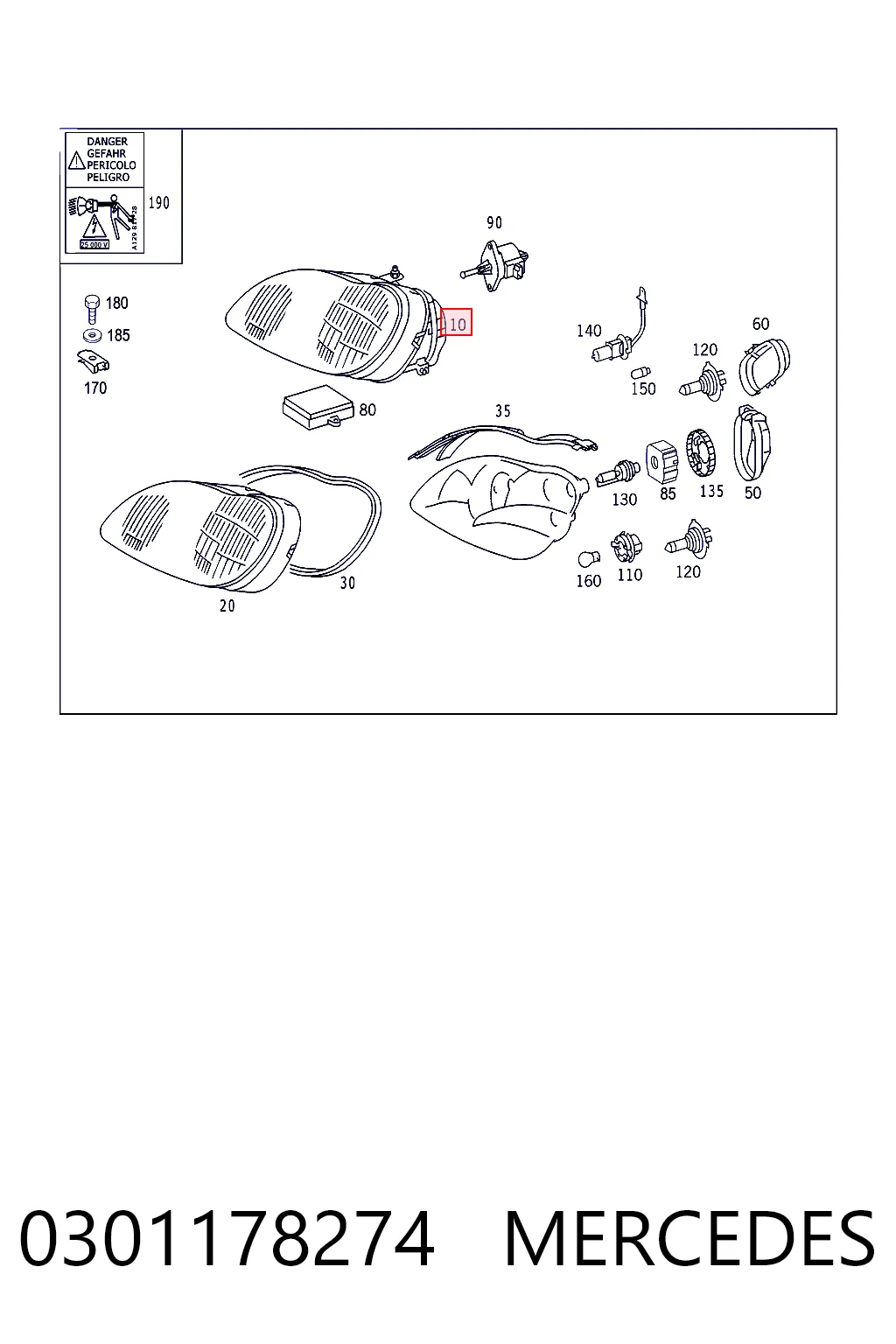 A0301178274 Mercedes Фара правая