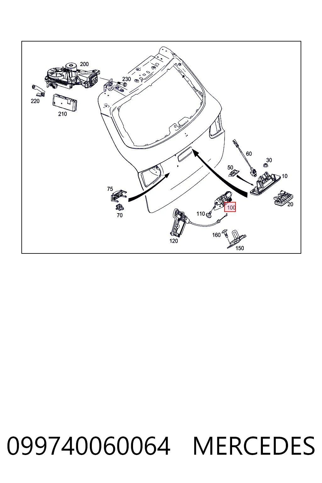 Замок кришки багажника Mercedes ML/GLE 