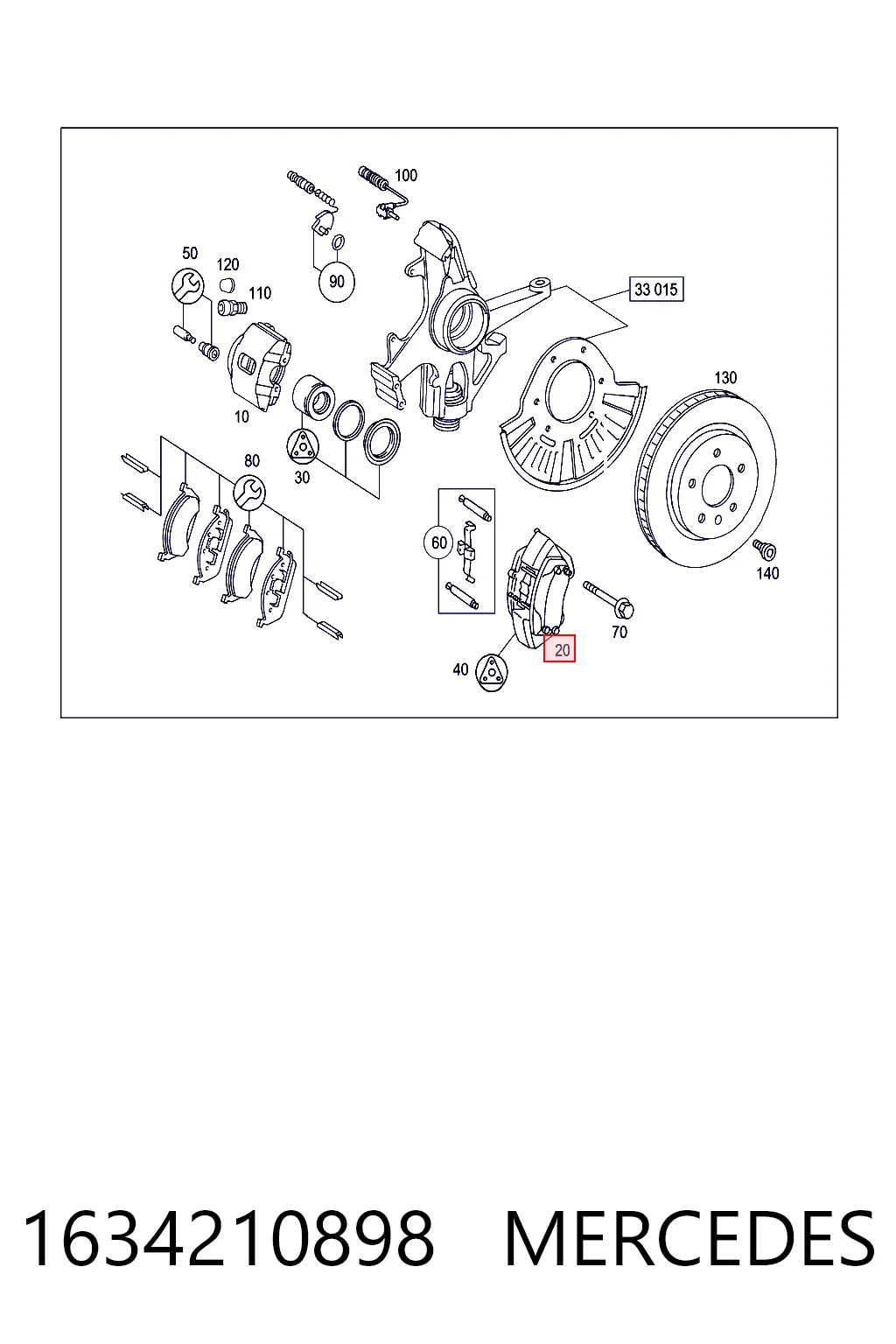 Супорт гальмівний передній лівий Mercedes A1634210898 ціна, від 38.01 USD
