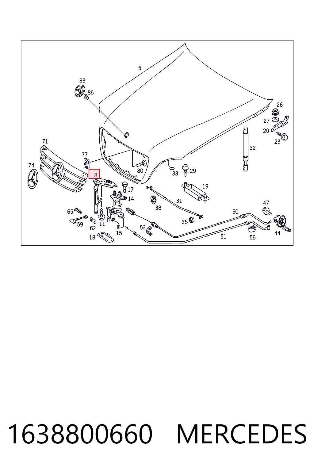 Замок капота Mercedes ML/GLE позашляховик (W163) (1998 - 2005) ціна, від 10.14 USD
