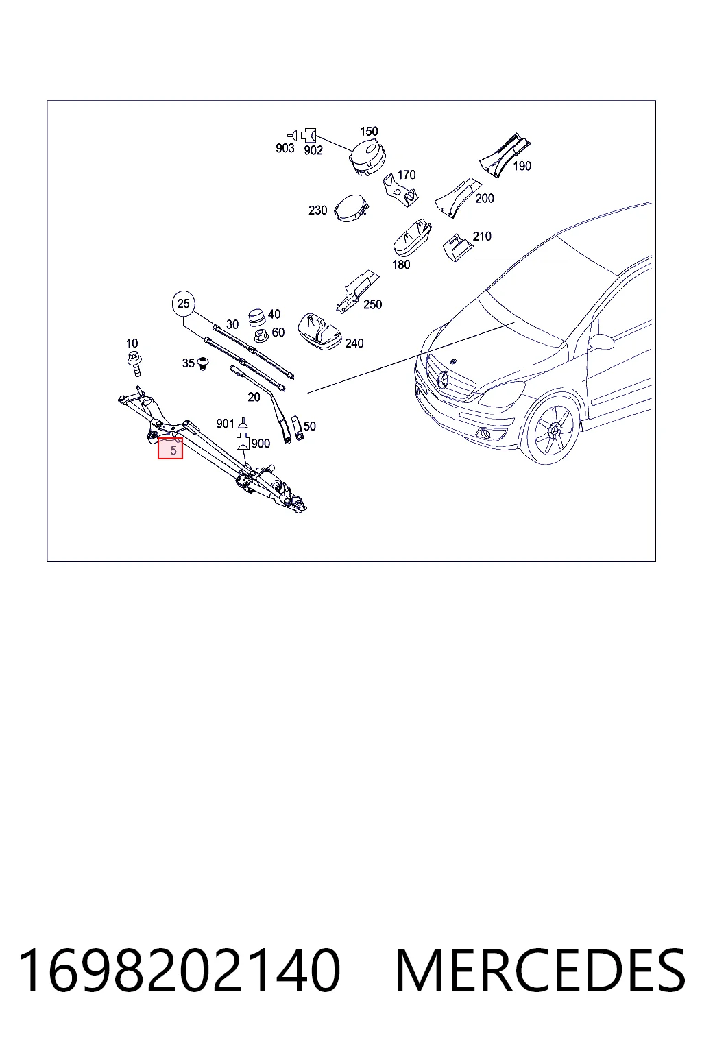 Трапеція щіток лобового скла Mercedes A хетчбек (W169) (2004 - 2012) ціна, від 105.16 USD
