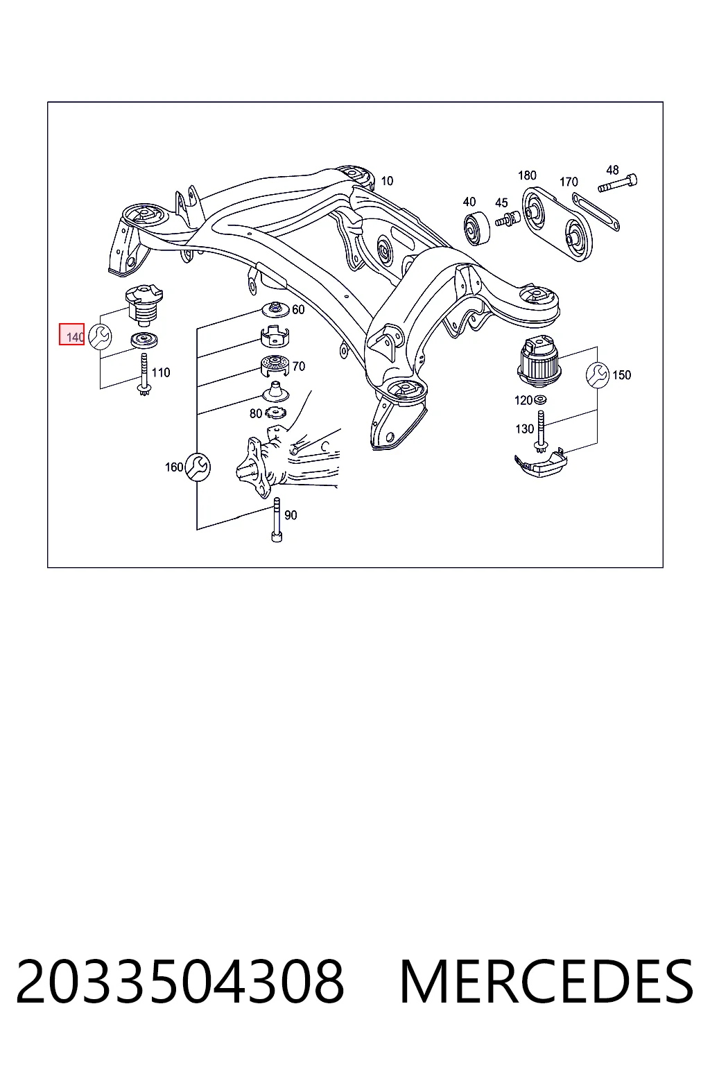 Сайлентблок підрамника задній Mercedes A2033510542