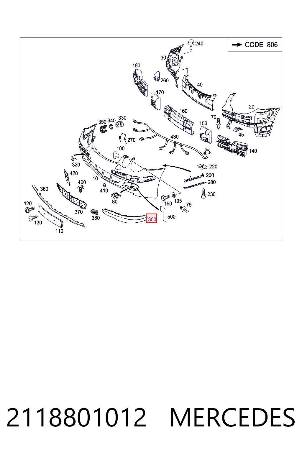 Молдинг переднього бампера, правий Mercedes A21188010129775 ціна, від 24.68 USD