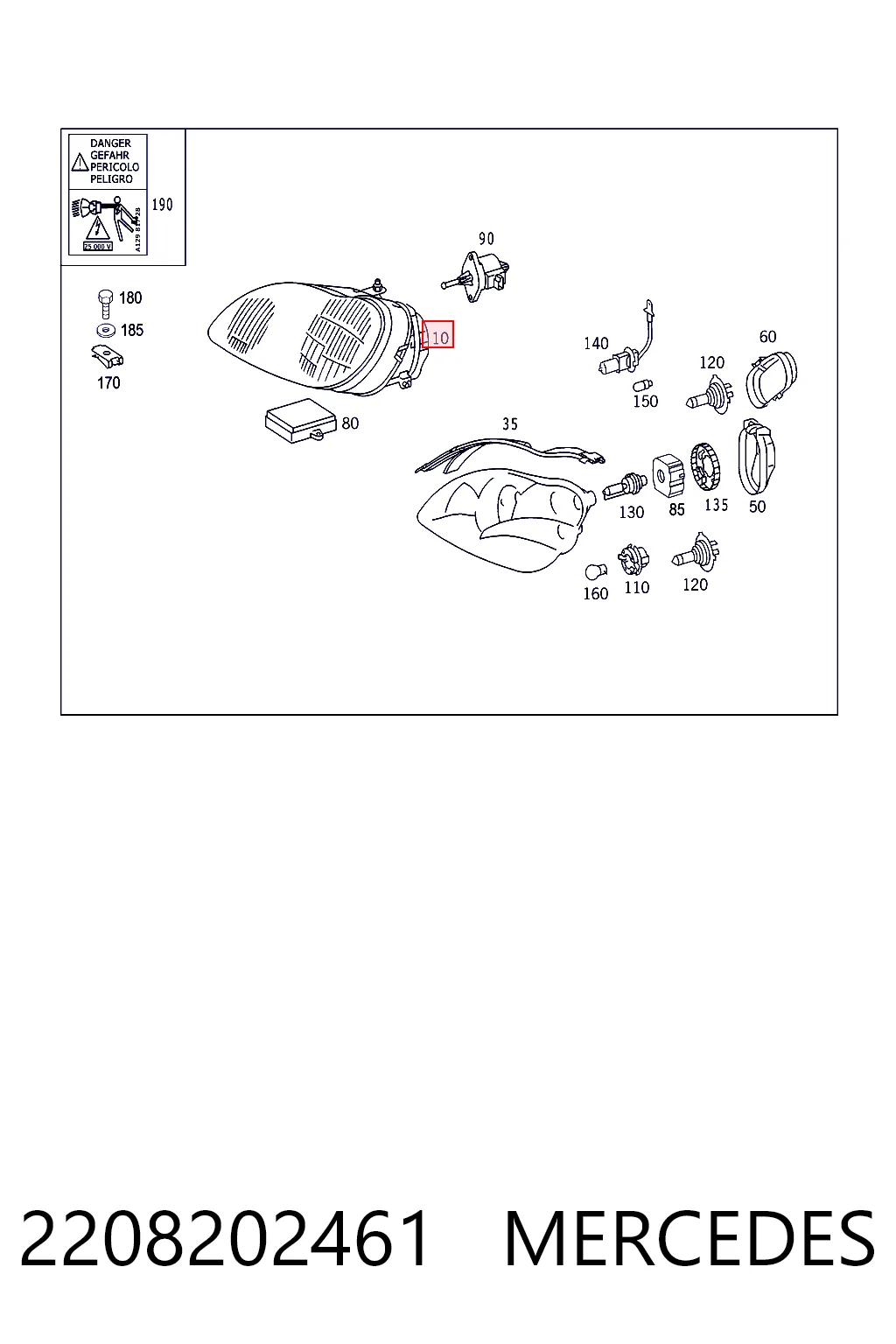 Основна фара - вставка Mercedes A0301178274 ціна, від 292.61 USD