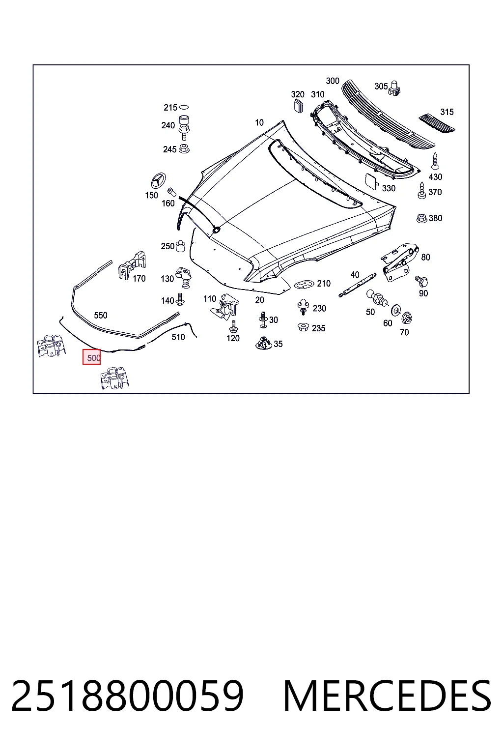 Трос замка капота на Mercedes R  W251