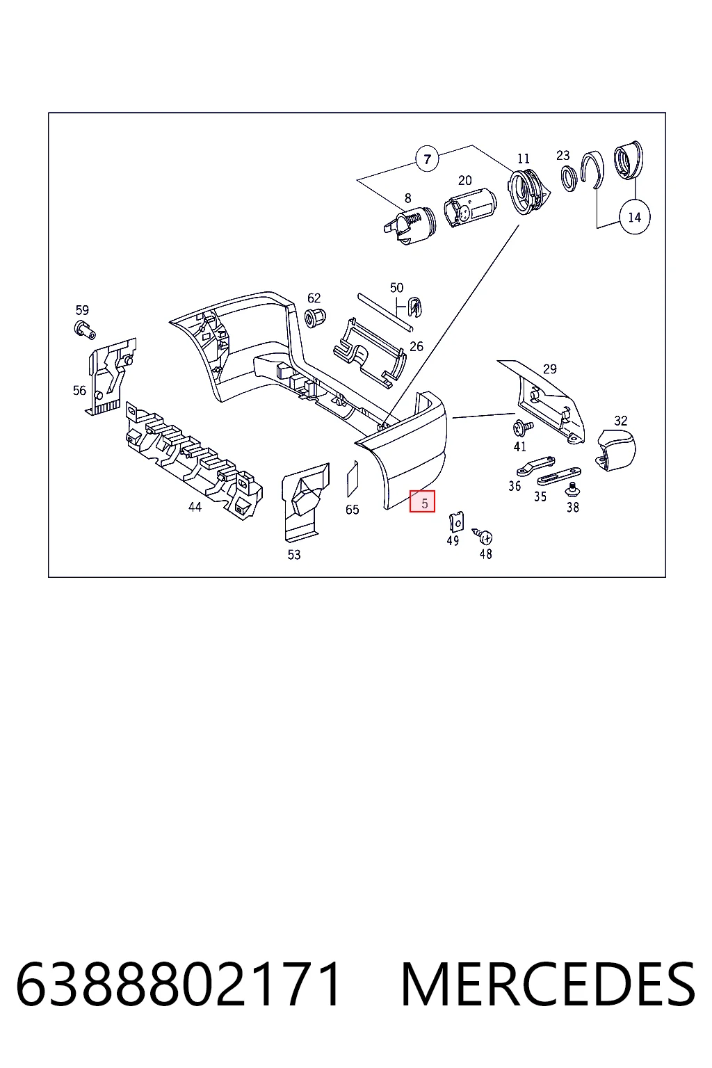 Буфер (бампер) задній на Mercedes V  638